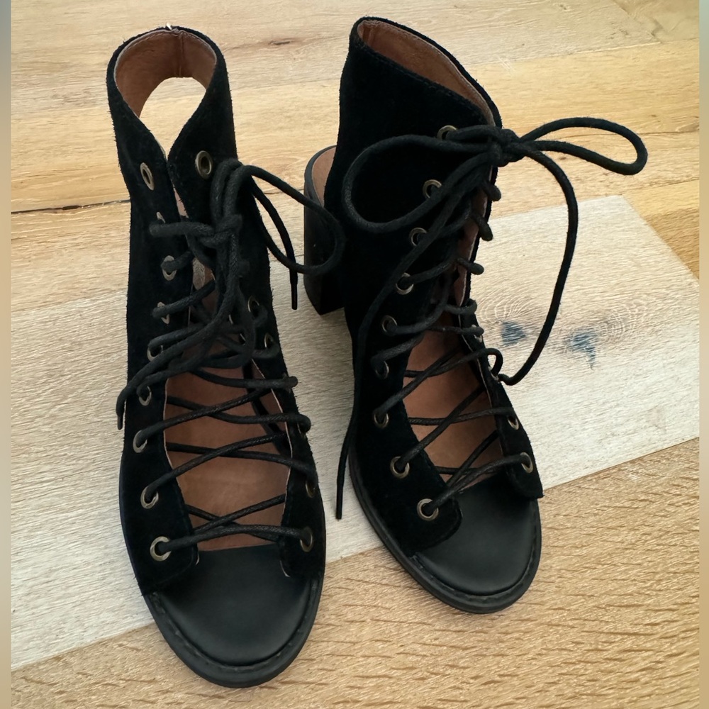 Black Suede Lace Up Pumps